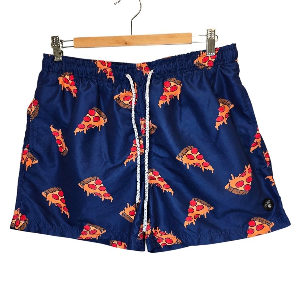 Molokai Surf Co Men's M Blue Pizza Print Swim Shorts Trunks